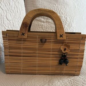 Vintage collapsible Natural Bamboo Women’s Handbag - Beige/Tan